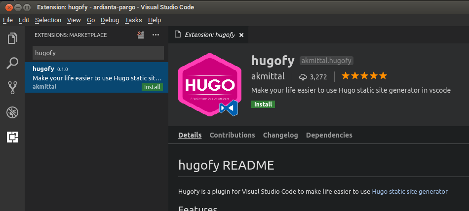 Ekstensi Hugofy di VS Code