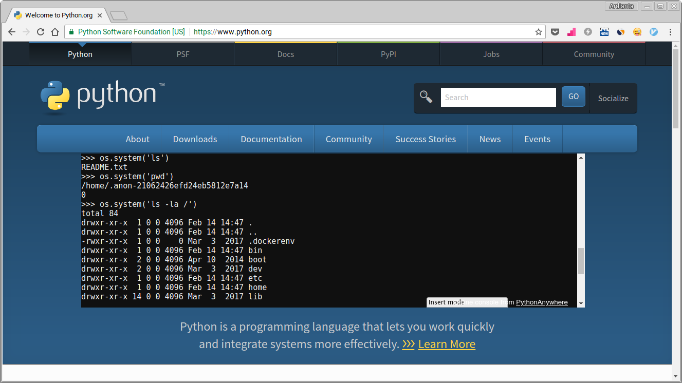 Python interaktif di website python