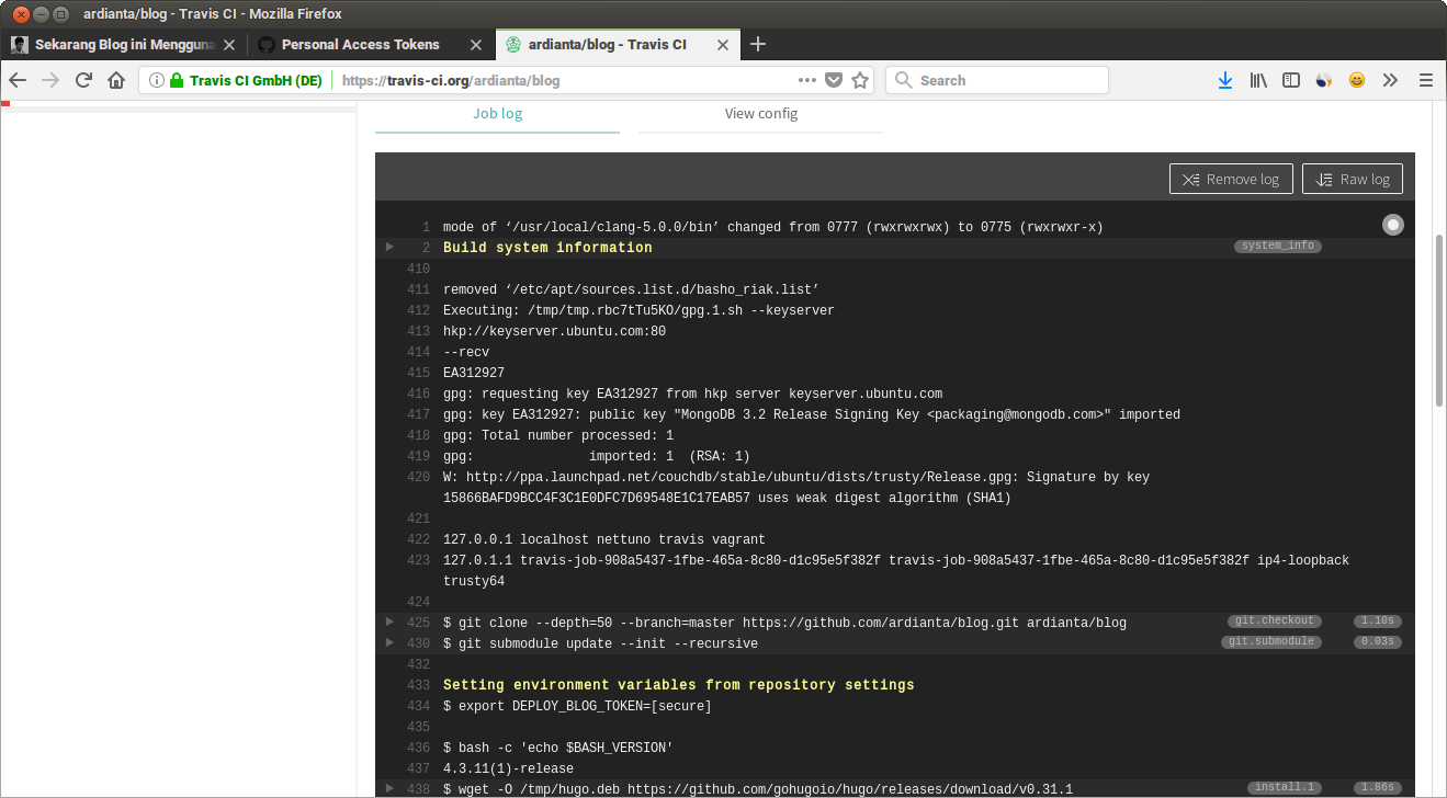 Sekarang Blog ini Menggunakan Travis CI